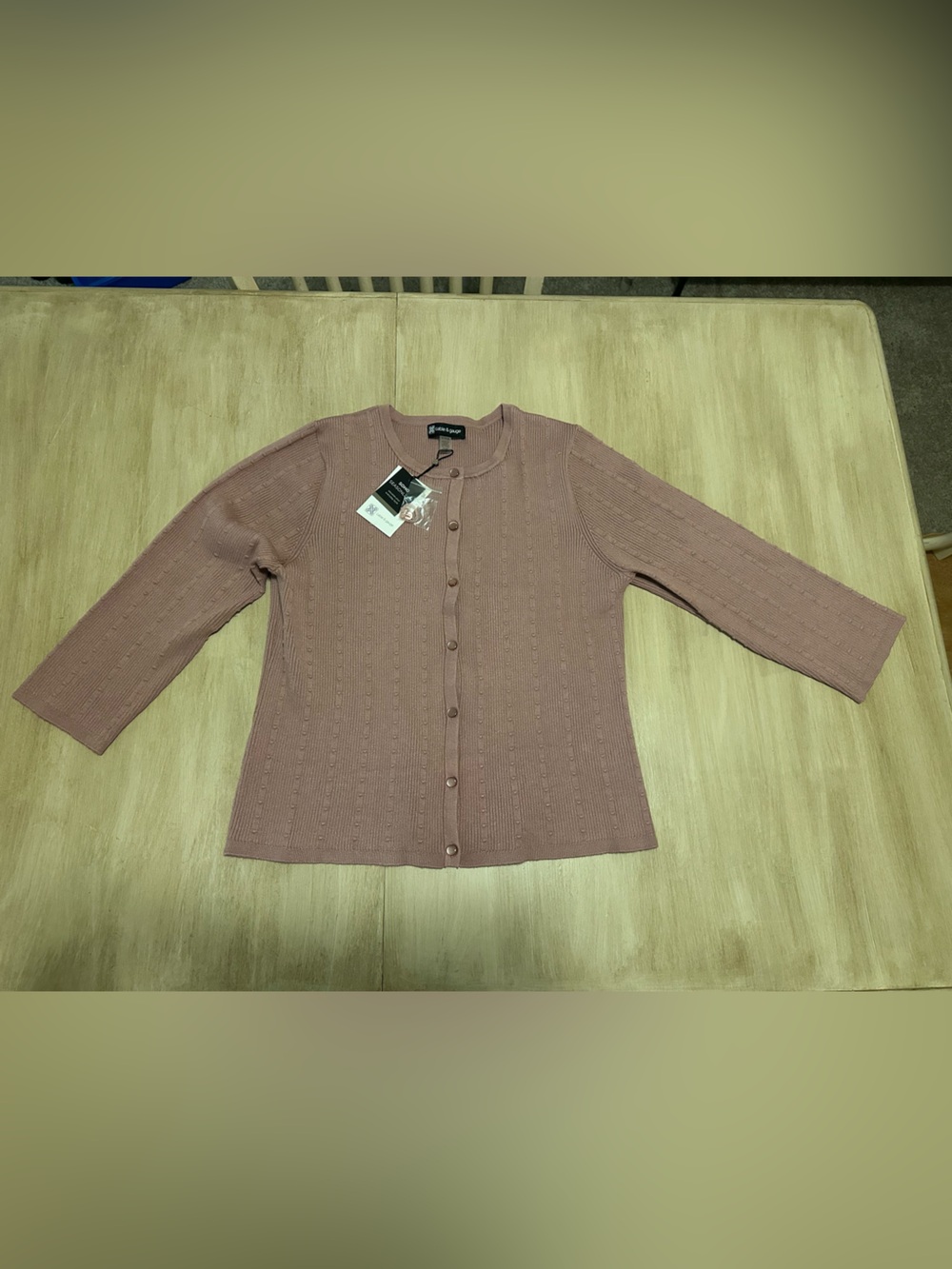 Cable & Gauge Dusty Mauve Button-Front Cable Cardigan